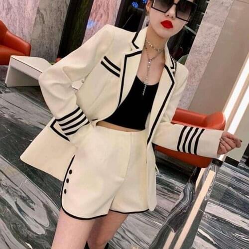 College Style Spring Suits New Design Sense Mid-Length Small Jacket Female Shorts Two-Piece Sets Women
