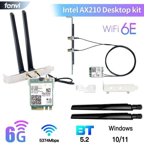 Wi-Fi 6E AX210 (Gig+) Desktop Kit M.2 AX210NGW 2.4G 5G 6Ghz 2400Mbps wifi Bluetooth 5.2 802.11ax Wireless Card Adapter Antenna