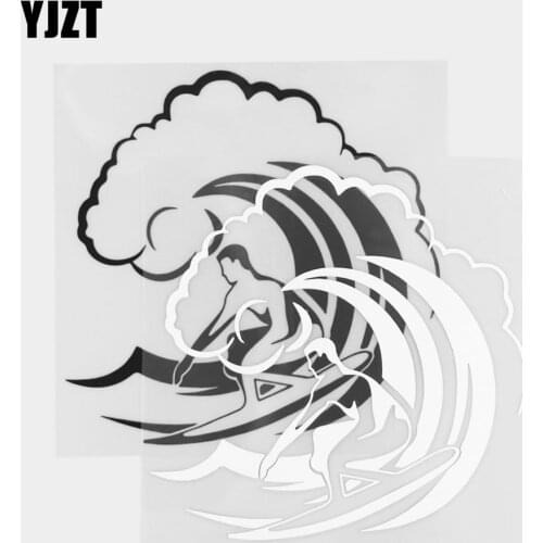 YJZT 17.5×17.4CM Creative Cartoon Surfing Pattern Exquisite Vinyl Decal Car Sticker Body Decoration Black/Silver 20A-0416