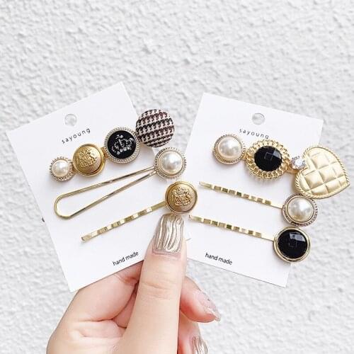 Women Hair Clips Vintage Fashion Geometric Sweet Pearl Hair Clip Set Girls Side Clip Simple Cute Hairpins Headwear Accessories