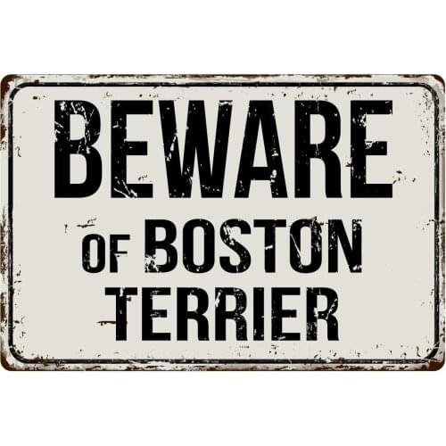 173VS Beware of Boston Terrier 8 x 12 Vintage Aluminum Retro Metal Sign
