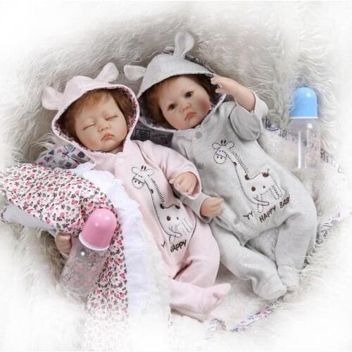 18 inch soft silicone Reborn Baby Twin Dolls lifelike bebe reborn Boy and Girl Dolls newborn Baby Christmas New Year Gifts
