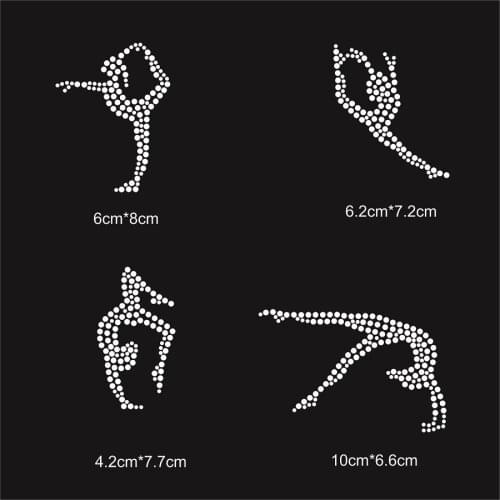 4pc/lot gymnastic girl hot fix rhinestone transfer motifs iron on crystal transfers design iron on applique patches for shirt