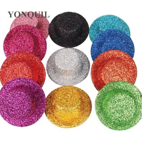 5.2"(13 CM) 11 Color BLINGBLING Mini Top Fascinator Hats For Female Party Hats Bride Wedding DIY Hair Accesspries 12Pieces/Lot