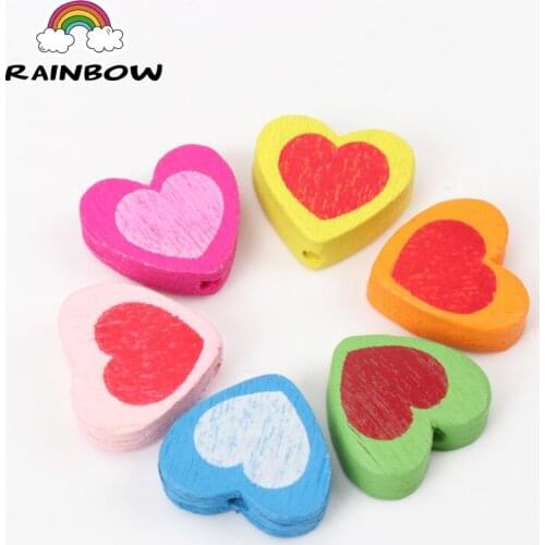 Mixed Colors Heart Pattern Heart Shape Wooden Spacer Beads For Jewelry Making DIY 12x13mm 50pcs