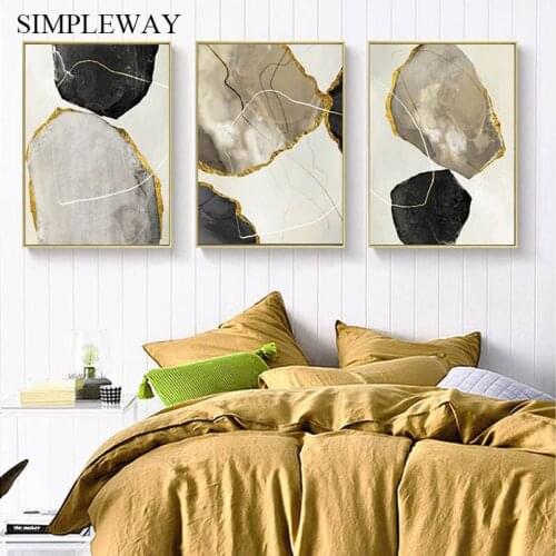 Abstract Shape Canvas Painting Geometric Golden Wall Art Poster Print Minimalist Decorative Picture Modern Living Room Decor