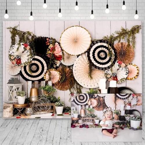 Avezano Photo Backdrops Birthday Party Baby Shower Origami Disc Flowers Green Plants Decoration Photocall Photography Background