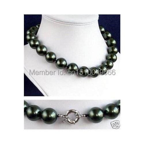 FREE SHIPPING>>>12mm South Sea Black Shell Pearl Necklace 18"
