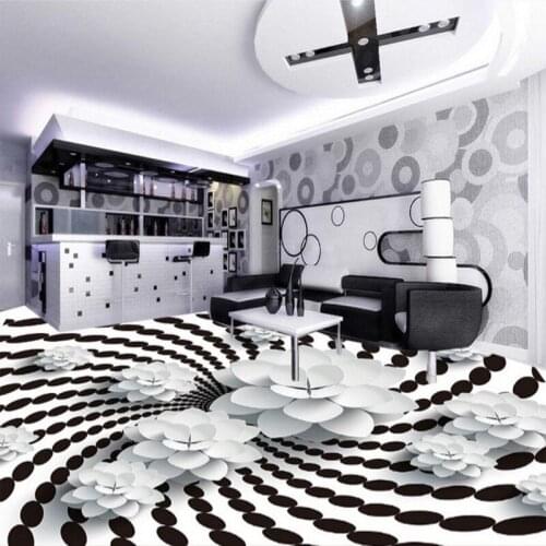 Beibehang Large custom flooring stickers vector fresh black and white three - dimensional flowers rotating 3D floor painting