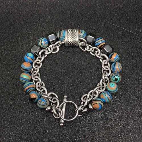 Beads bracelet mens stainless steel chains on hand natural stone bracelet 2020 hip hop rock bracelet jewelry male accessories