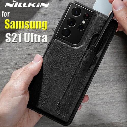 For Samsung S21 Ultra 5G Pencil Case Nillkin Stylus S-Pen Pocket Pen Slot Holder Leather Lusiness Cover for Galaxy S21 Ultra