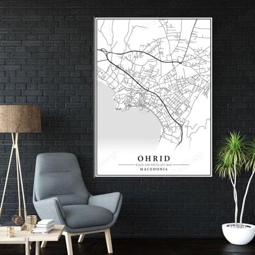 Black and White City Map The Ohrid City Map Poster HD Print Wall Art Canvas Nordic Landscape Painting For Home Decor