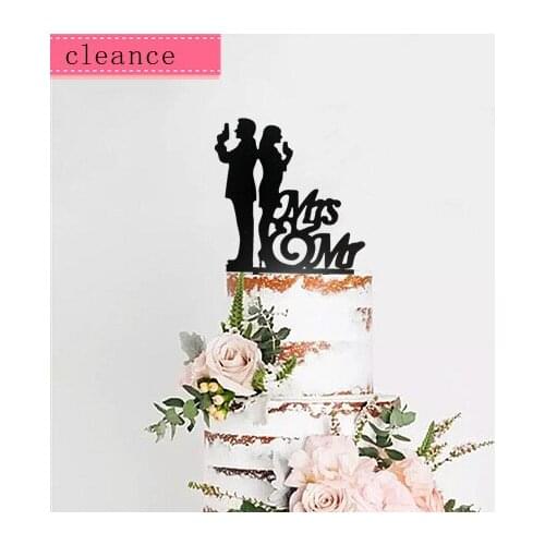 Black acrylic gun couple bride and groom funny wedding cake topper mr mrs toppers for wedding decoration cake decorating