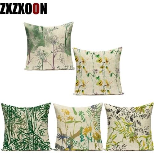 Decorative Throw Pillows Case Polyester Green Tropical Plant Leaf Leaves Bamboo Flower Animals Pillow Cushion Cover Cojines