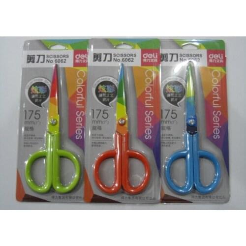 Deli 6062 colorful scissors stainless steel print student scissors paper knife handmade scissors 175mm