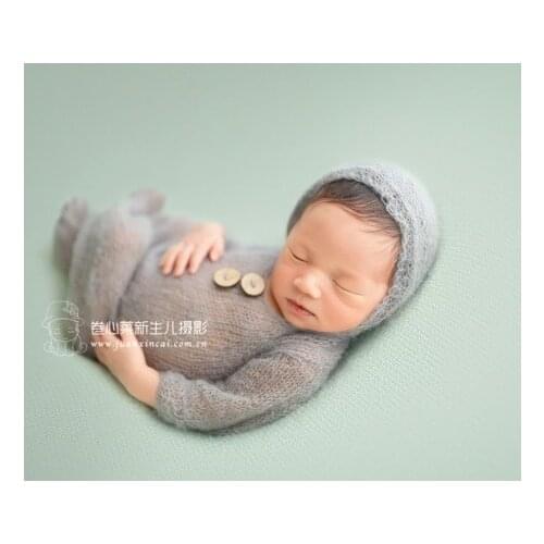 Newborn overall outfit Photography props Christmas Gift Baby hooded romper Handmade crochet mohair footed onesie sitter props