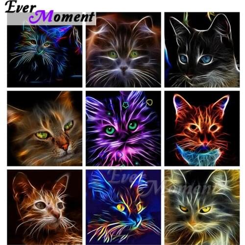 Ever Moment Diamond Painting Black Backgroud Cartoon Cat Full Square Resin Drills Home Household Decoration Rhinestone ASF2174