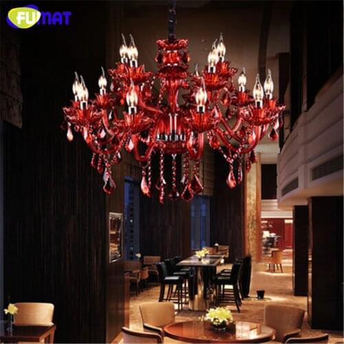 FUMAT Crystal Chandelier Retro Candle Red Glass Lamp Lustre Living Room Cafe Coffee Bar Clothing Store Art Candle Chandeliers