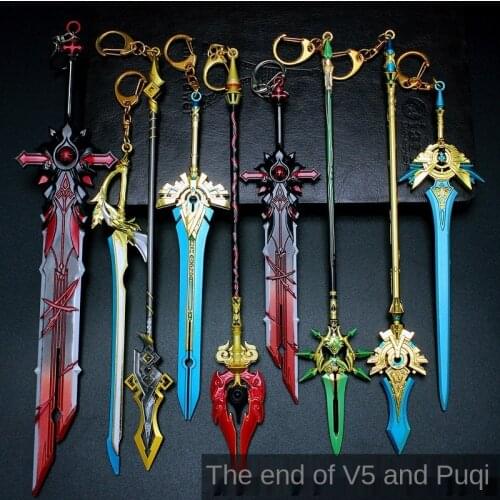 Game Xuanshen impact sword cartoon portrait gun Zhongli diruke small alloy model toy Keychain Collection Gift