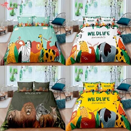 Lion Horse Printed Duvet Cover Set Twin Queen King Size Animal Bedding Set Quilt Cover Bedclothes Pillow Cases For Children Kids