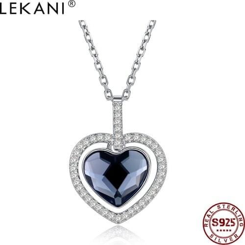LEKANI 925 Sterling Silver Pendant Necklaces For Women Austria Crystal And Cubic Zirconia Heart-Shaped Necklace Wedding Jewelry