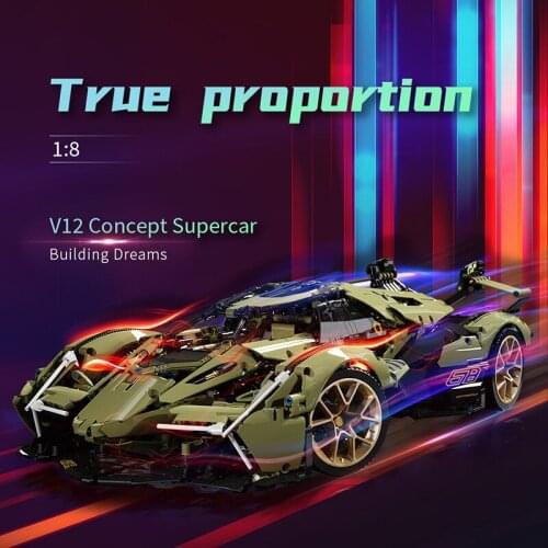 MOC Technical Series 88001 V12 Green Bull Concept Supercar Model Building Blocks Bricks Kids Education Toys Gifts Sets
