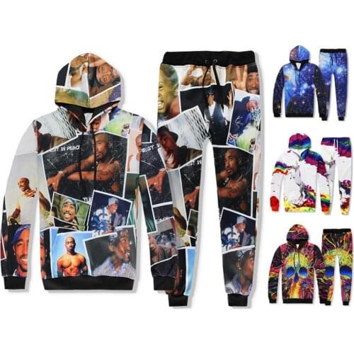 2021 Mens Womens 3D Galaxy Unicorn 2Pac Skull Sports Running Jogging Training Hip-hop Hooded Sweatshirts Sweatpants Tracksuits