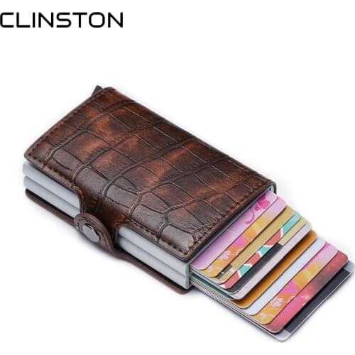2021 RFID Alligator Credit Card Holder Men Automatic Aluminium Alloy Leather Twin Layer Card Case Women Mini Wallet Slim Purse
