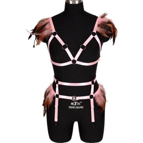 Feather Epaulet Shoulder Piece Body Harness Set Feather Harness BurningMan Edgy Fashion Shoulder Accessories Cosplay Garter