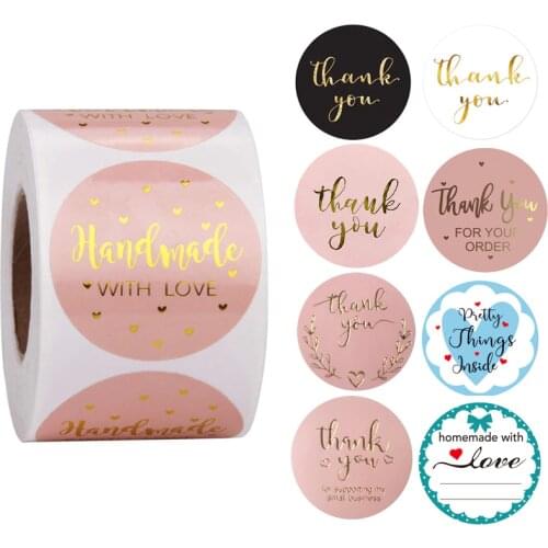 24Types Pink Label Stickers Foil Thank You Stickers 1'' 500pcs Taste Business Order Home Hand Made Labels Wedding Envelope Seals