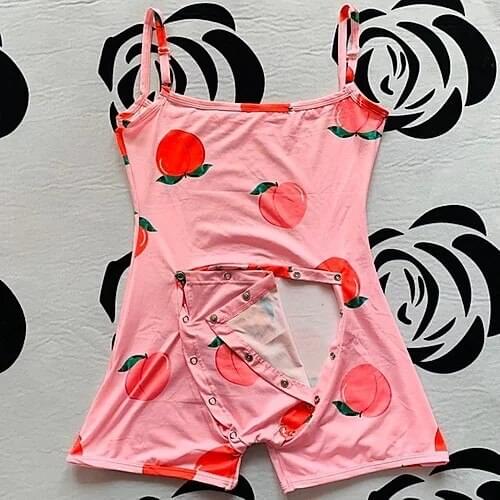 Newest Fashion Womens Sexy Bodysuit Long Sleeve Deep V-Neck Print Leotard Short Pants Sleepwear Button Bodysuit Nightwear S-XXL