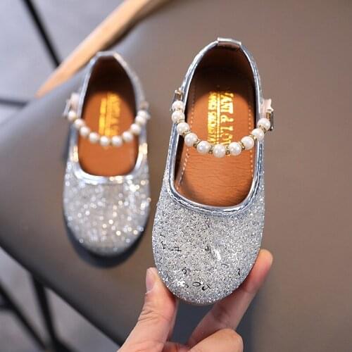Girls Shoes Leather Princess Shoes For Kids Teenage Mary Janes Little Girls Single Shoes Glitter Pearls Dress Shoes 3-16 years