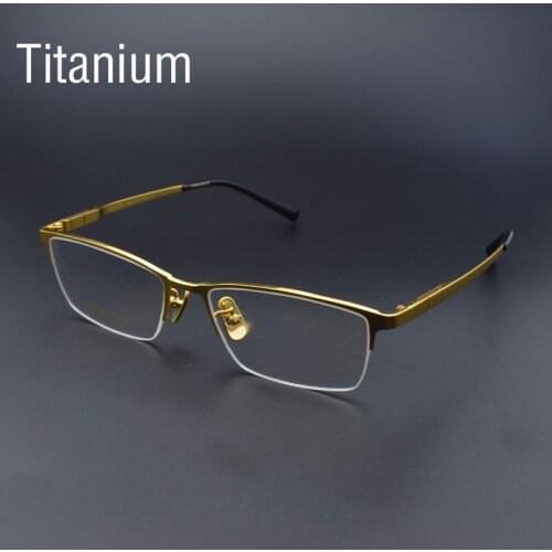 Pure Titanium Glasses Frame For Men Titanium Alloy Prescription Eyeglasses Golden Super Light Spectacles Myopia High Quality