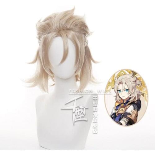 Cosplay Short Linen Gold Wig Genshin Impact Albedo Cosplay Anime Cosplay Wigs Heat Resistant Synthetic Wigs Halloween