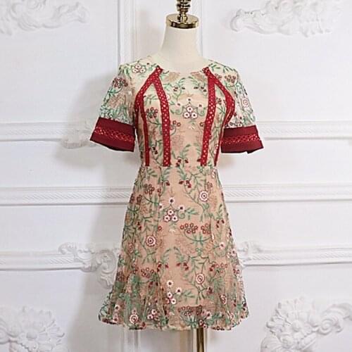 Sexy Club Robe Femme Mermaid Short Party Dress High-End Flower Embroidery Mini Lace Mesh Dress 2021 Summer Women Short Sleeve