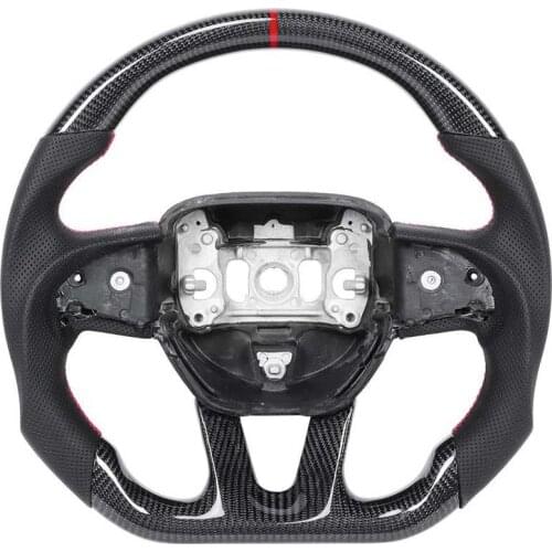 Carbon Fiber Steering Wheel Nappa Preforated Leather Red Stitching Fit for Dodge Challenger / Charger 2015 2016 2017 2018-2020
