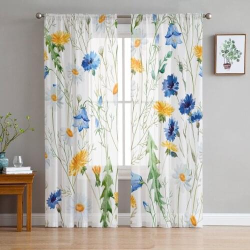 Youth Bedroom Sheer Curtains Flowers Leaves Watercolor Kitchen Study Hanging Curtains Living Room Holiday Decor Tulle Curtains