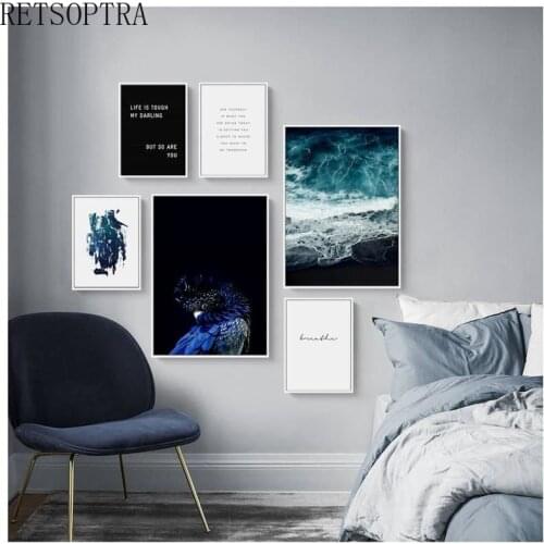 Nordic Canvas Wall Art Print Painting sea wave bird letter Landscape Poster Home Decor Nature Decorative Picture green