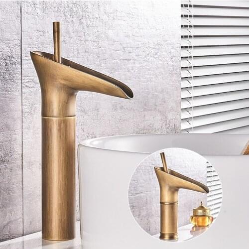 Basin Faucets Retro Bathroom Sink Mixer Deck Mounted Single Handle Single Hole Bathroom Faucet Brass Hot and Cold Tap ZD032