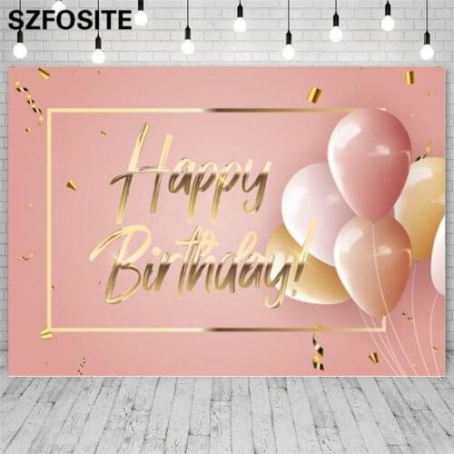 Photography Studio Photos Romantic Colorful Balloon Gold Font Girls Party Pink Background Child Birthday Decor Vinyl Backdrop