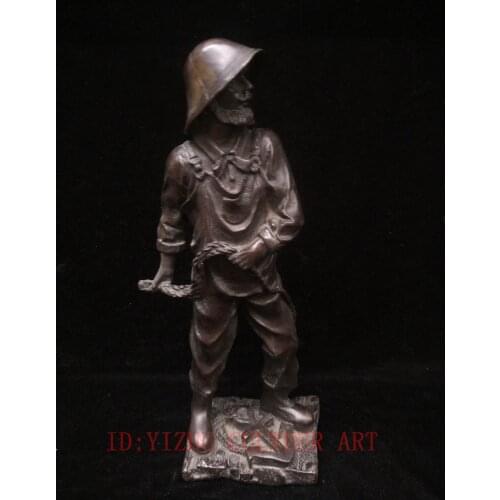 YIZHU CULTUER ART Sparse Collection Old Bronze Carved Seaman Figure Statue Decoration H14.5 inch