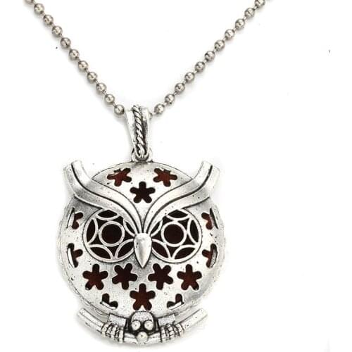 MODKISR Wholesale 30mm Retro Night Owl Magnetic Aromatherapy Diffuser Jewelry Locket Pendant Essential Oil Scent Trendy Necklace