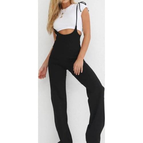 Casual High Waist Sling Jumpsuits Women Wide Leg Loose Rompers High Waist Bandage Pants Summer Long Trousers Womens Overalls