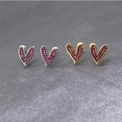 100% Real Pure Sterling Silver S925 Earring Stud Heart-shaped Ear Nails for Women 14K Gold Earrings Jewelry for Girlfriend Gifts