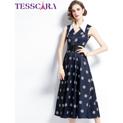 TESSCARA Women Summer Elegant Dot Dress Festa High Quality Long Vintage Office Party Robe Femme Runway Designer A-Line Vestidos