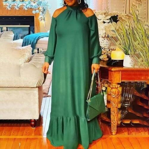 Off Shoulder Holiday Dress 2021 VONDA Women Long Sleeve Mock Neck Elegant Maxi Dress Beach Bohemian Vestidos Long Robe