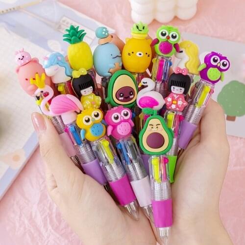 1Pc Cute Unicorn 4 Color Chunky Ballpoint Pen Kawaii Cartoon Animal Rollerball Pens School Stationery Supplies Papelaria Escolar