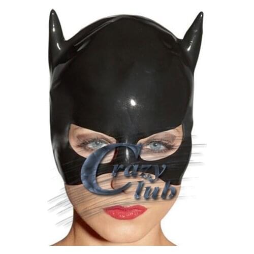 2016 New Fashion Black Latex Cat Mask Fetish Natrual Rubber Party Hood Cosplay Catwomen Plus Size Hot Sale Free shipping
