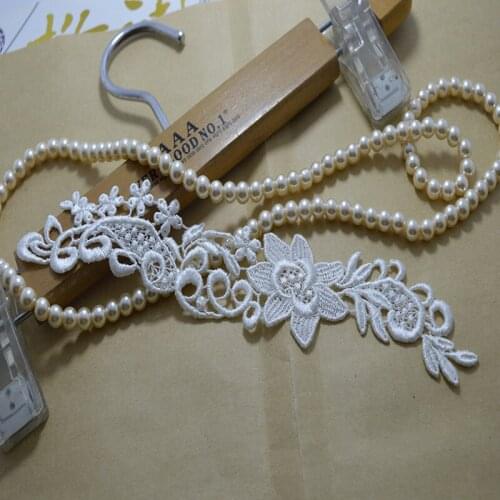4pcs/lot) Free shipping Wedding Dress Decorated white sequins alencon lace Flower Applique Sew On Lace Patche-w007