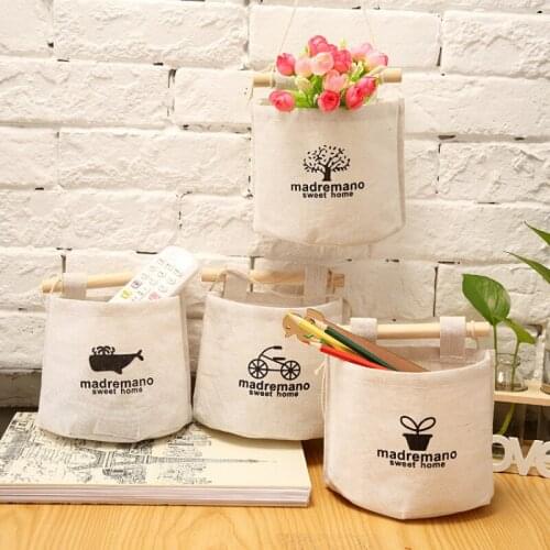 4PCS Hanging Storage Box Cotton Basket Sundries Storage Basket Mini Desktop Cosmetic Storage Bag Small Portable Wall Hanging Bag